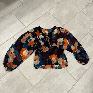 BCBG Generation Floral Sheer Boho Blouse Small NWOT